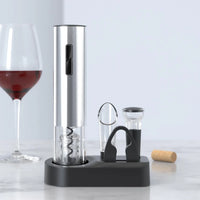 Electric Wine Opener Set (Wine Pourer, Vacuum Stopper, Foil Cutter & Stand).