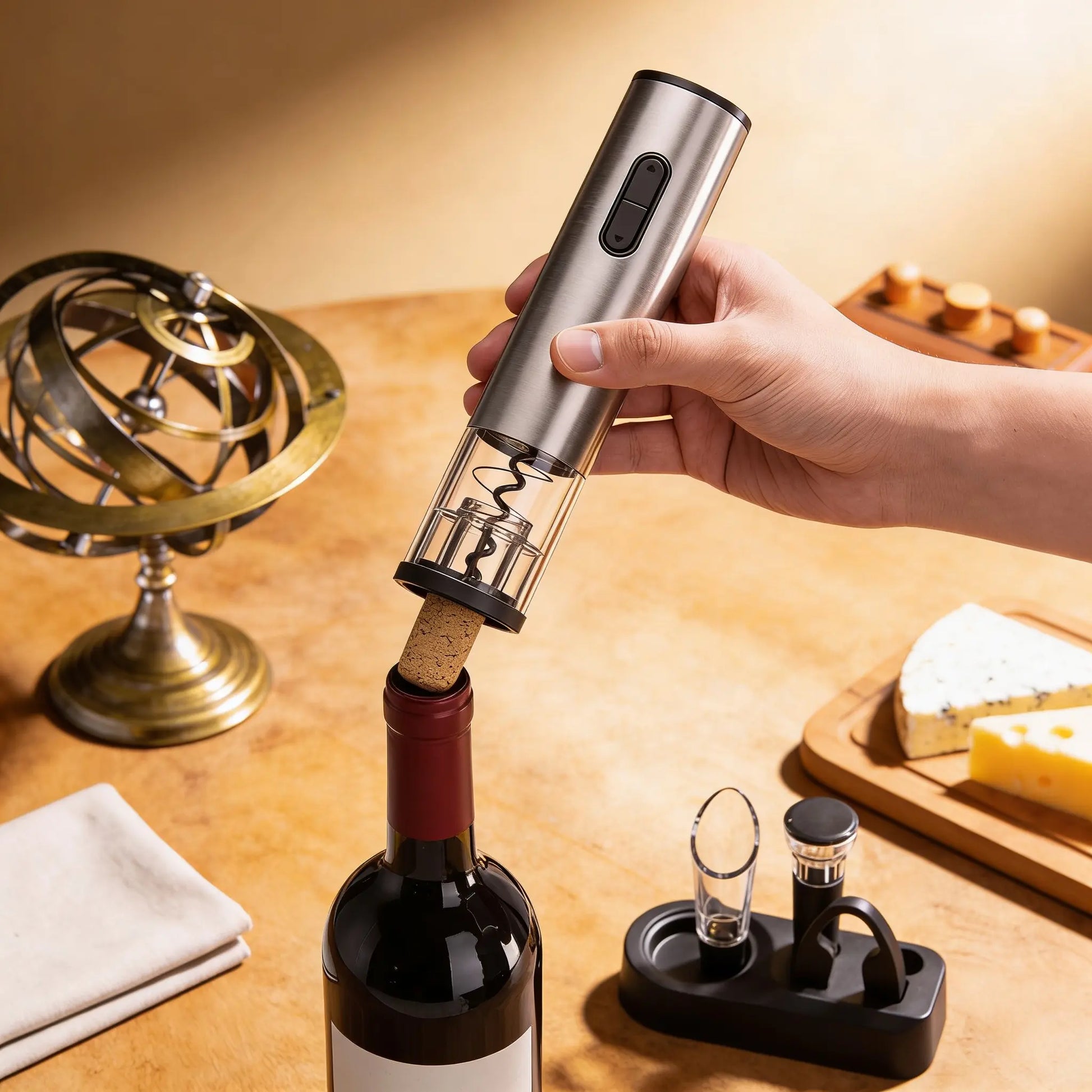 Electric Wine Opener uncorking a bottle